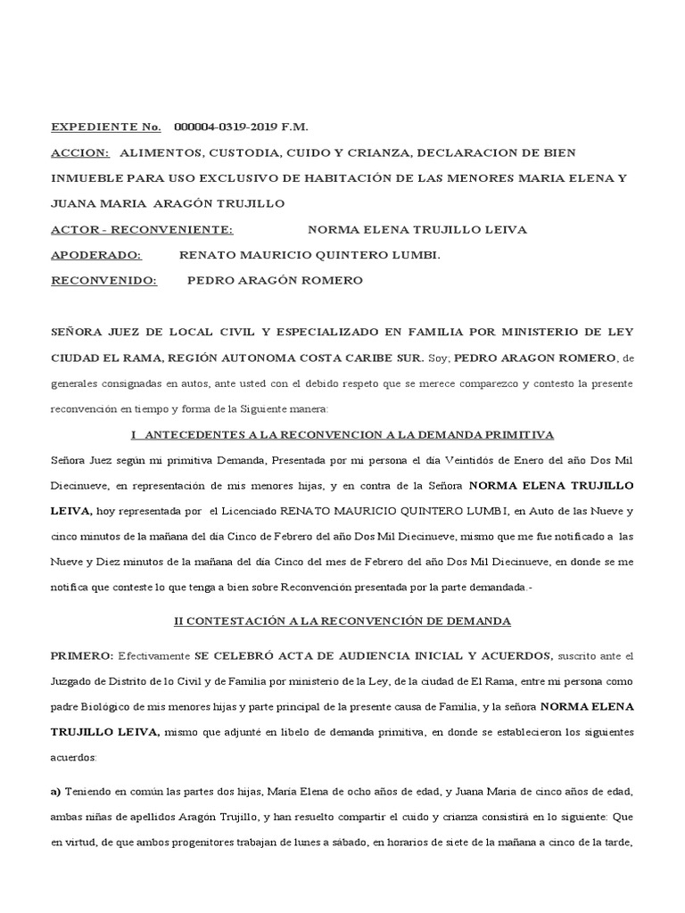Contestación a Reconvención Familiar | PDF | Amor | Poder judicial ...
