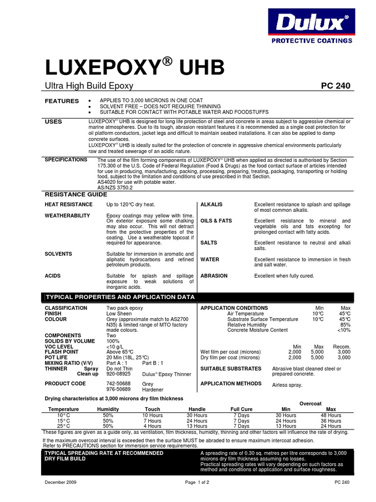 Luxepoxy UHB Ultra High Build Epoxy PDF Epoxy Dangerous Goods