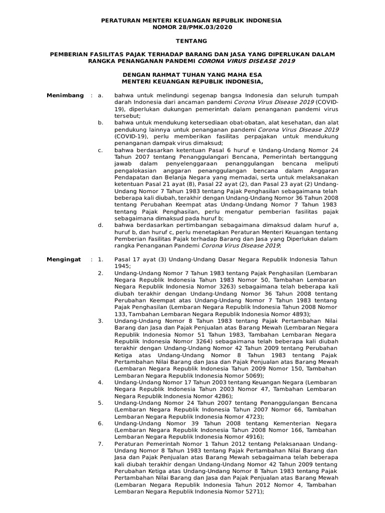 PMK No. 28/PMK.03/2020 | PDF
