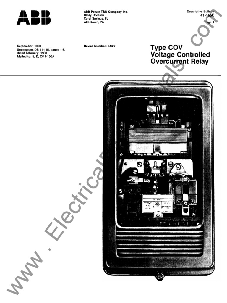 Type COV Voltage Controlled Overcurrent Relay ABB FL Descriptive