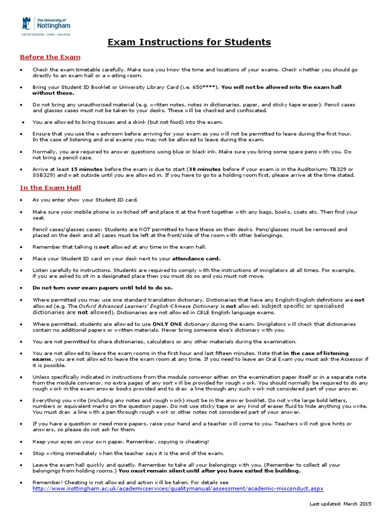 Unncexaminstructionsforstudents PDF | PDF | Test (Assessment)
