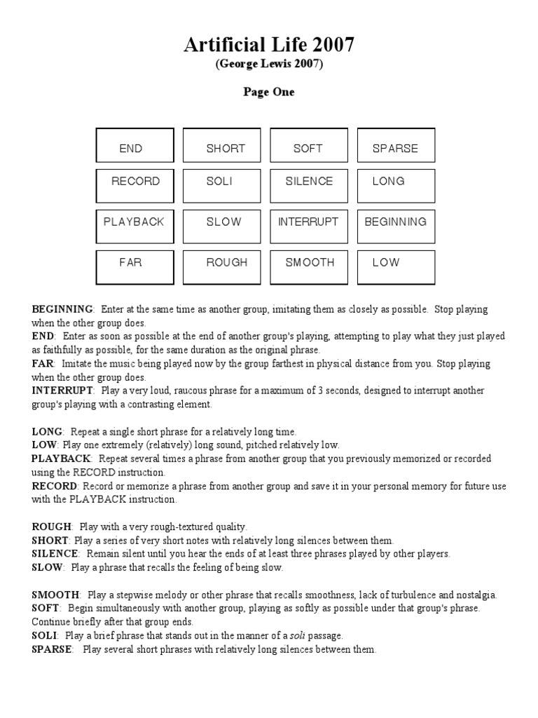 Artificial Life 2007 George Lewis 2007 Page One Pdf