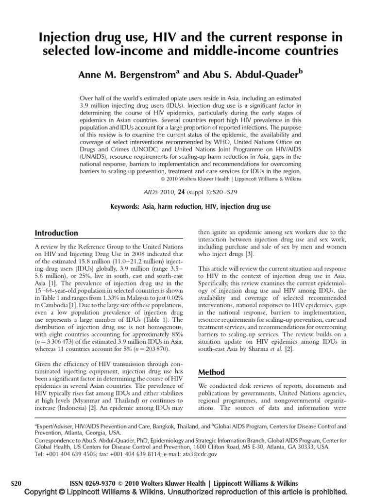 Injection Drug Use HIV and The Current Response in | PDF | Prevention ...