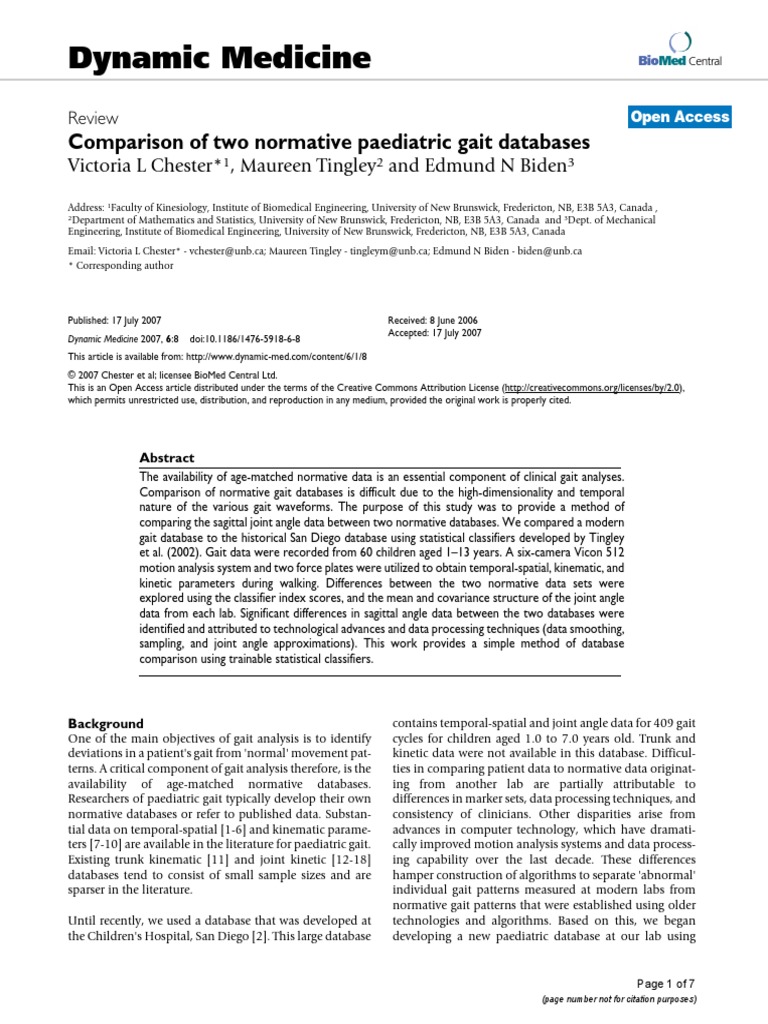Dynamic Medicine: Comparison of Two Normative Paediatric Gait Databases ...
