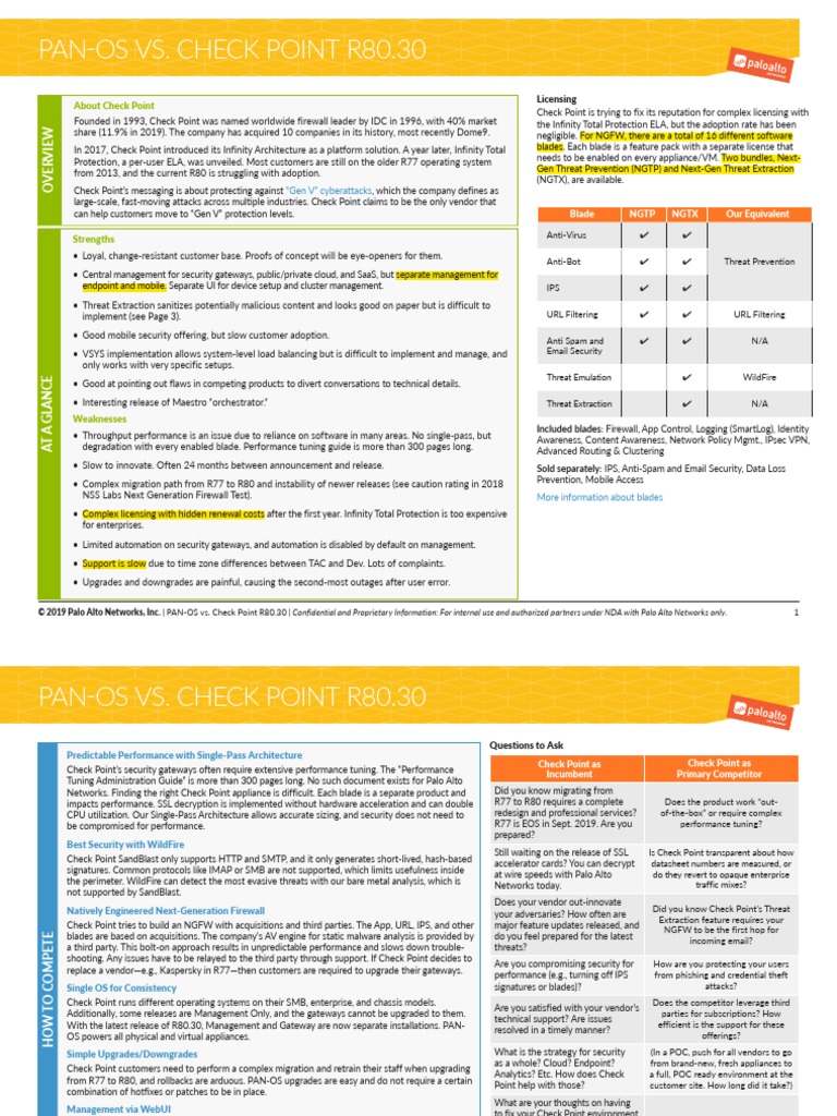 Checkpoint r80 Vs Palo Alto Networks | PDF