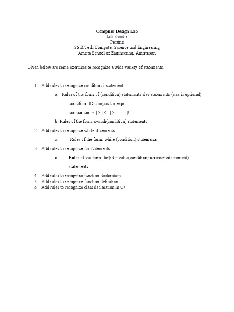 Lab Sheet 5 Parsing S6 B.Tech Computer Science and Engineering Amrita ...
