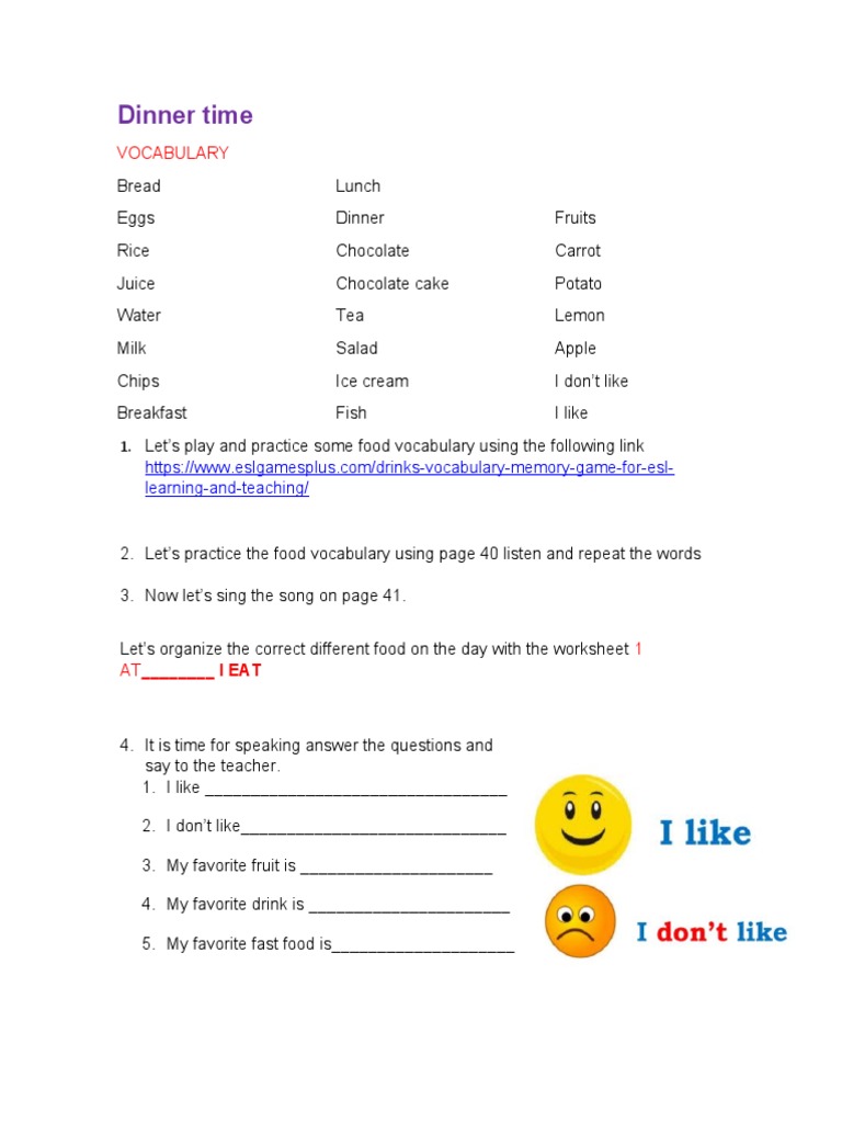 Food Vocabulary Practice Guide | PDF