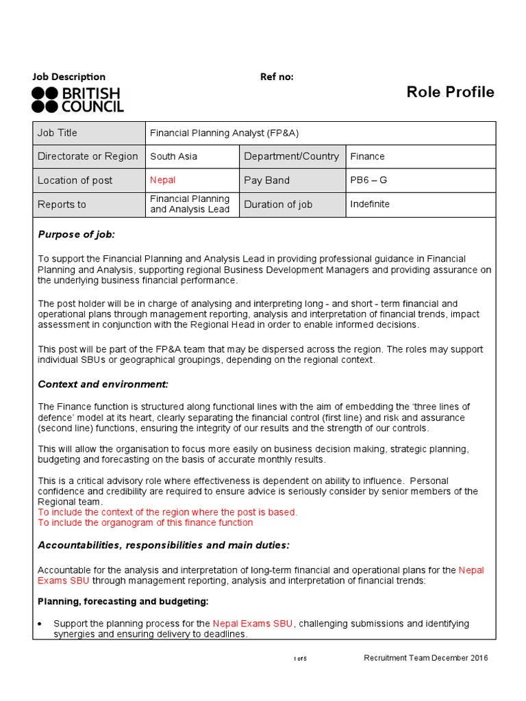 Role Profile: Job Description Ref No | PDF | Forecasting | Recruitment