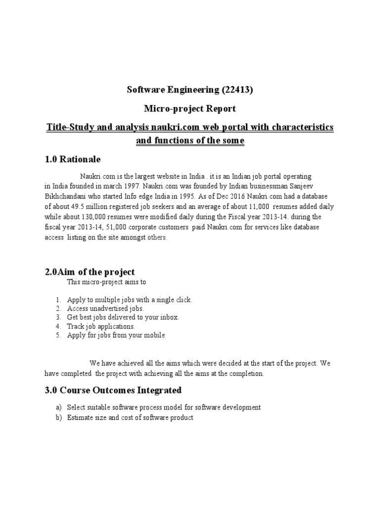 Software Engineering (22413) Micro-Project Report and Functions of The