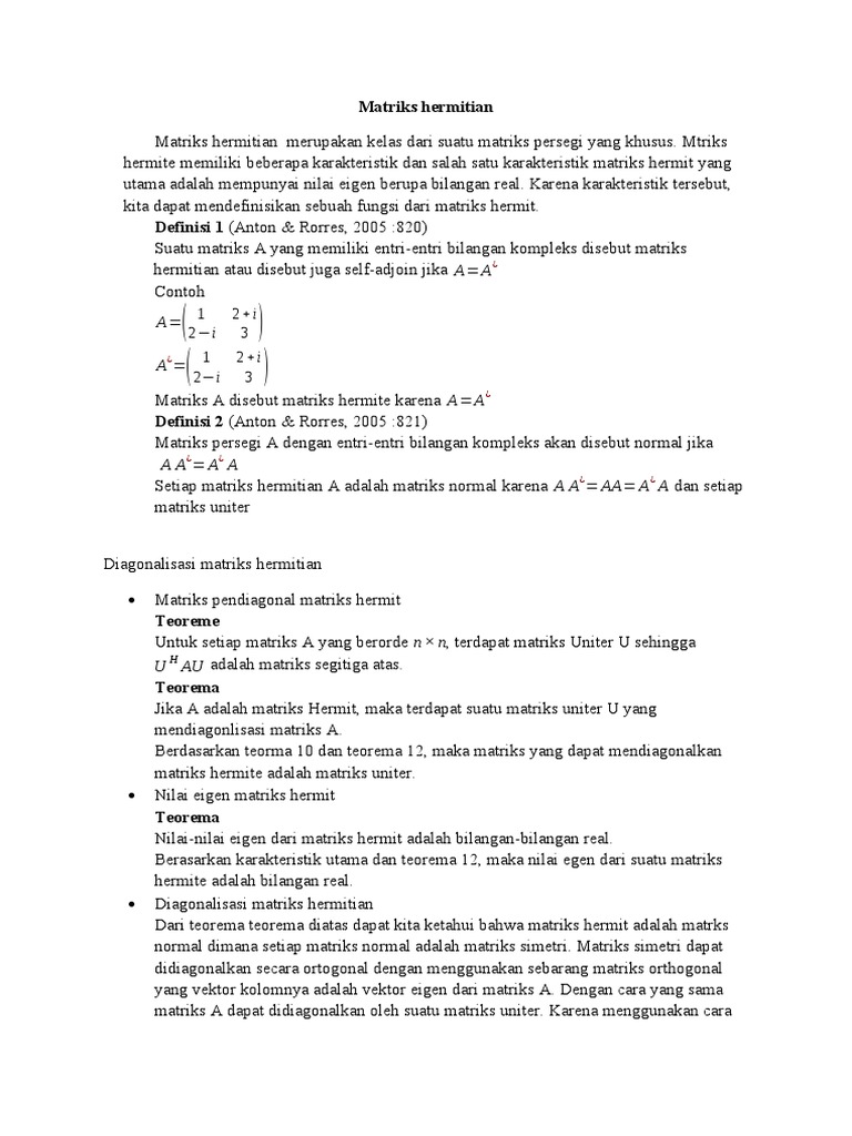 Diagonalisasi Matriks Hermitian | PDF