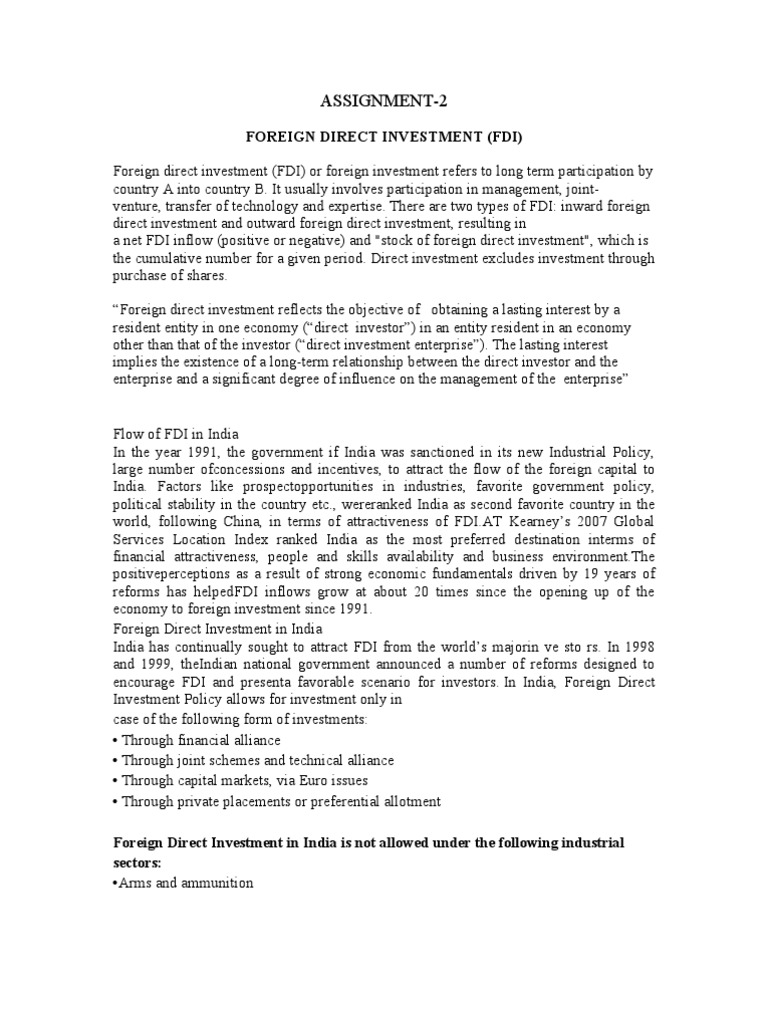 Assignment-2: Foreign Direct Investment (Fdi) | PDF | American ...