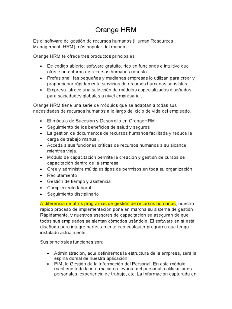 Orange HRM | PDF | Gestión de recursos humanos | Software