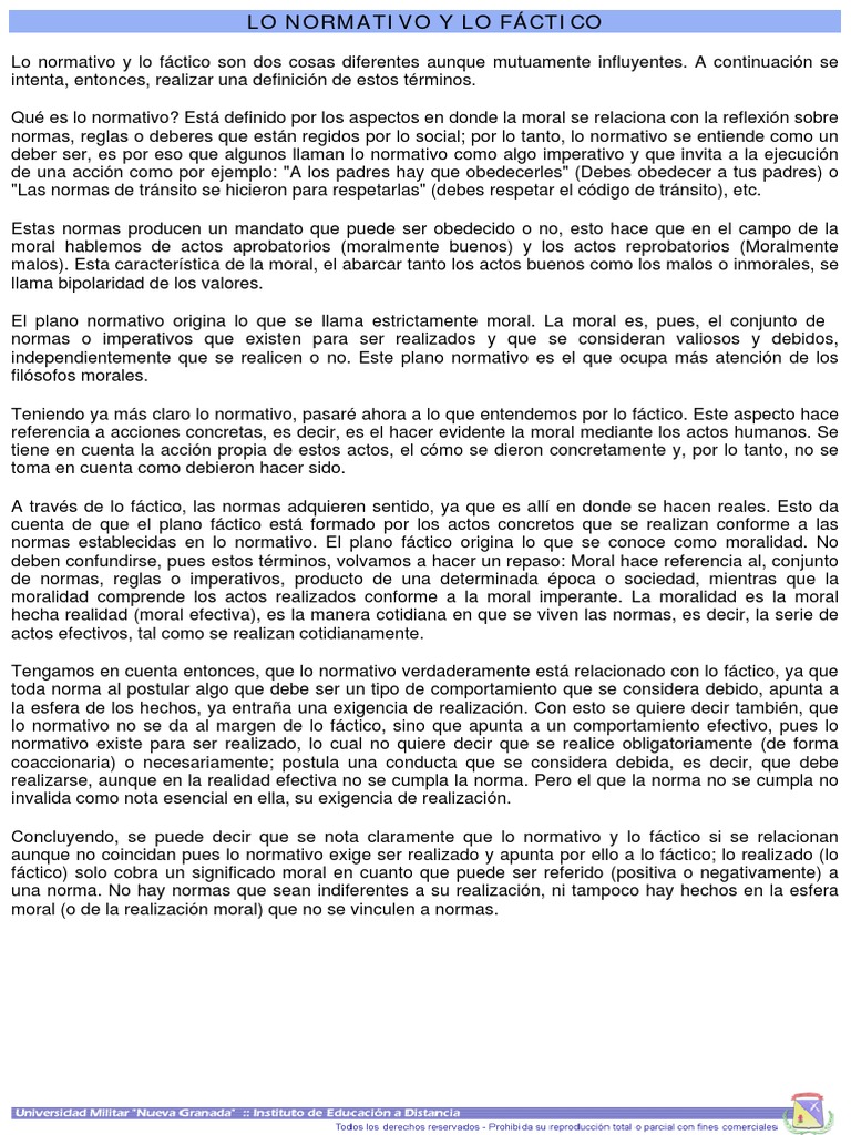 Lo Normativo y Lo Fáctico | PDF | Moralidad | Teorías filosóficas