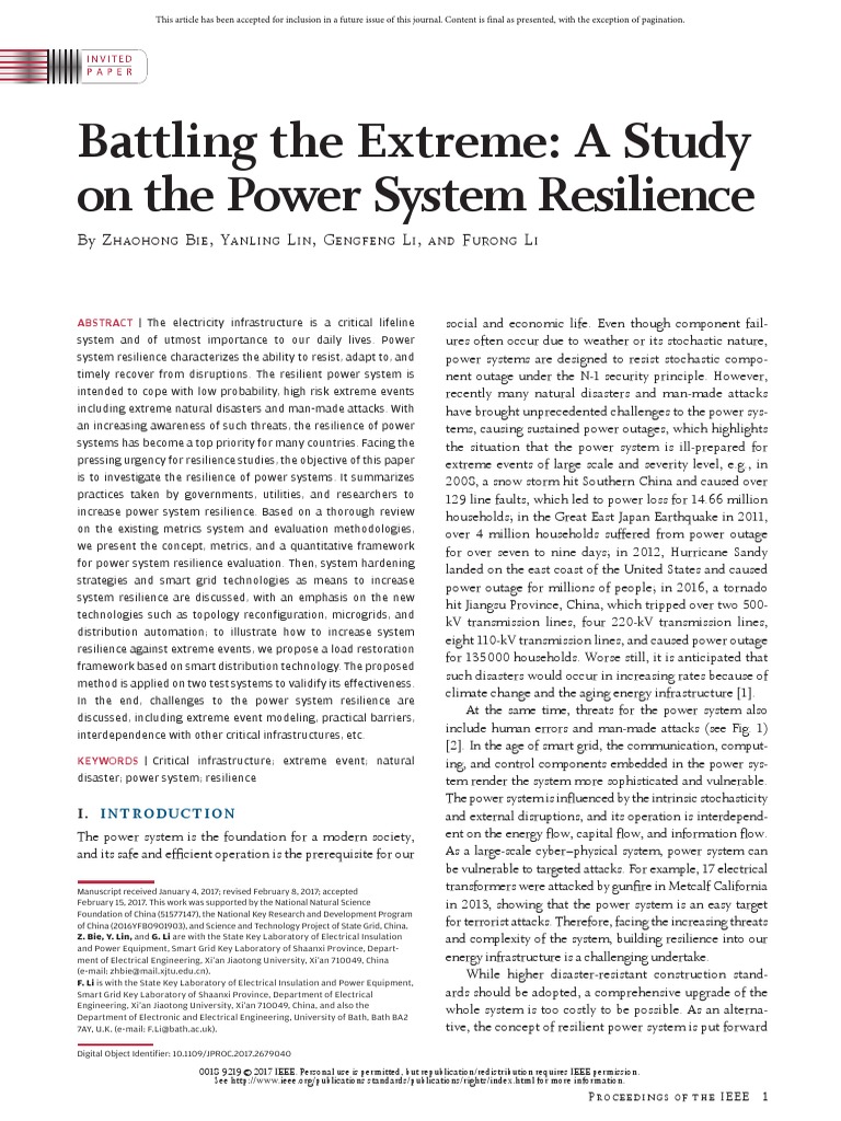 Battling The Extreme: A Study On The Power System Resilience | PDF ...