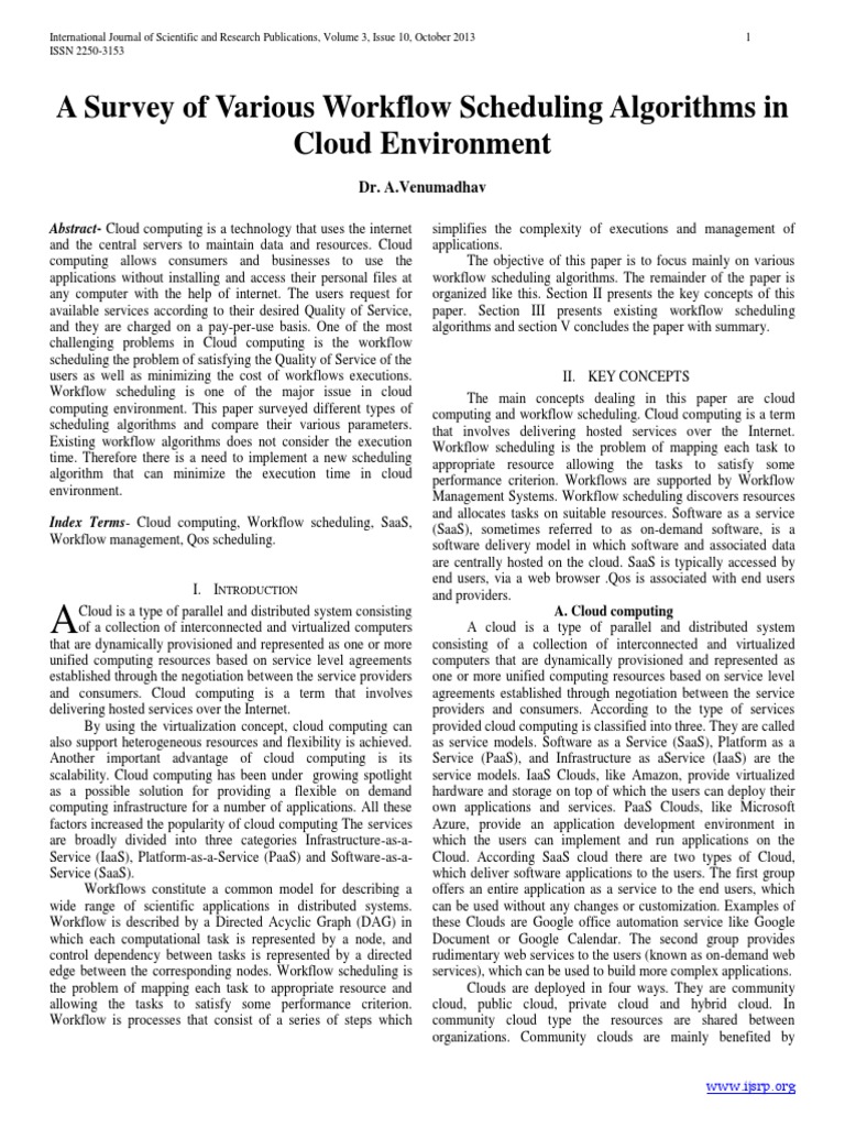 A Survey of Various Workflow Scheduling | PDF | Software As A Service ...
