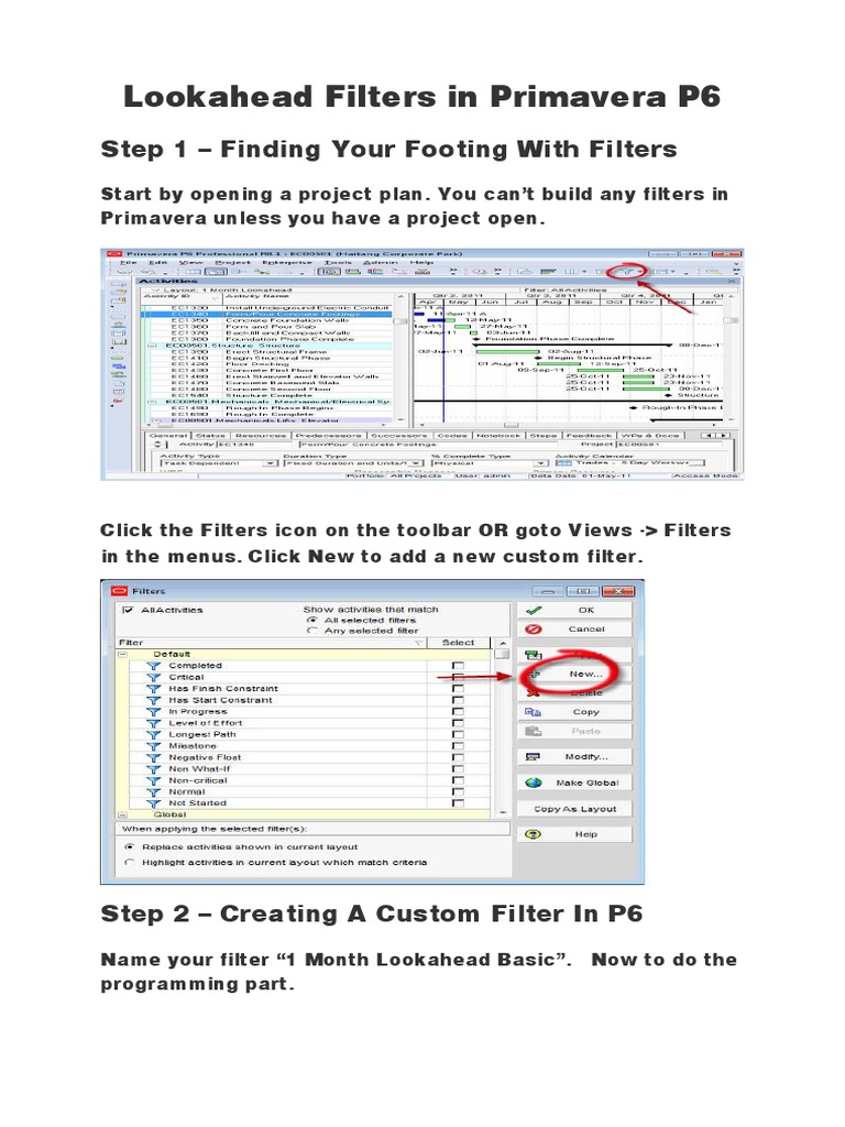 Creating Effective Lookahead Filters in Primavera P6 A StepbyStep