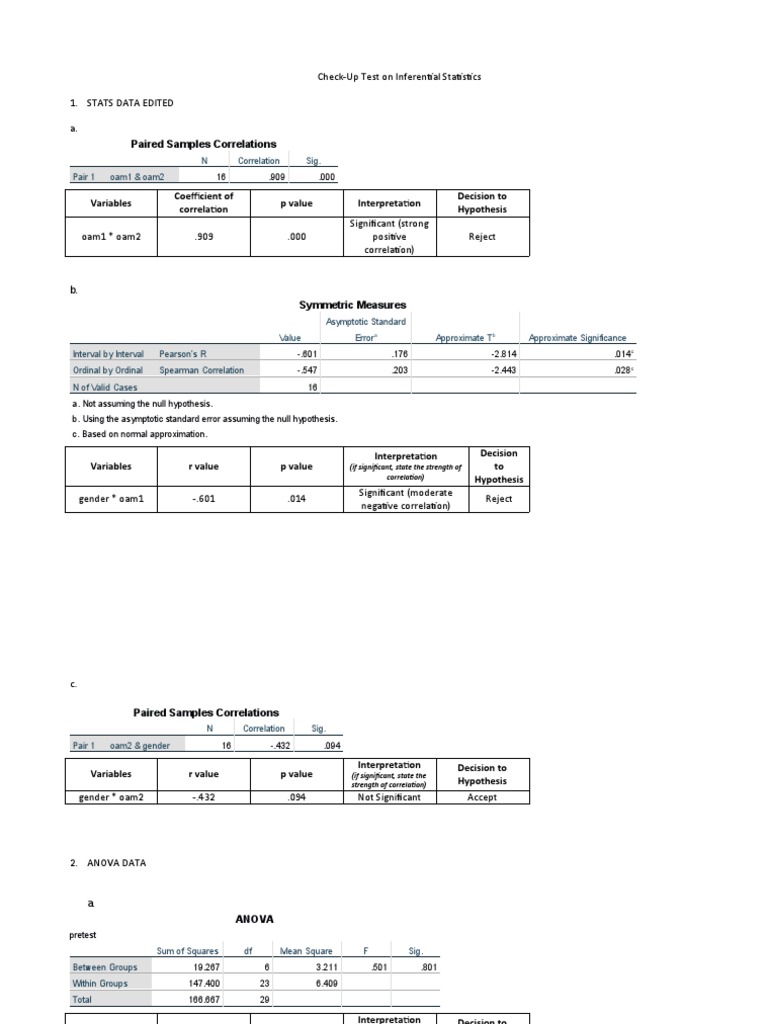 Inferential Stats Analysis Guide | PDF | P Value | Correlation And ...