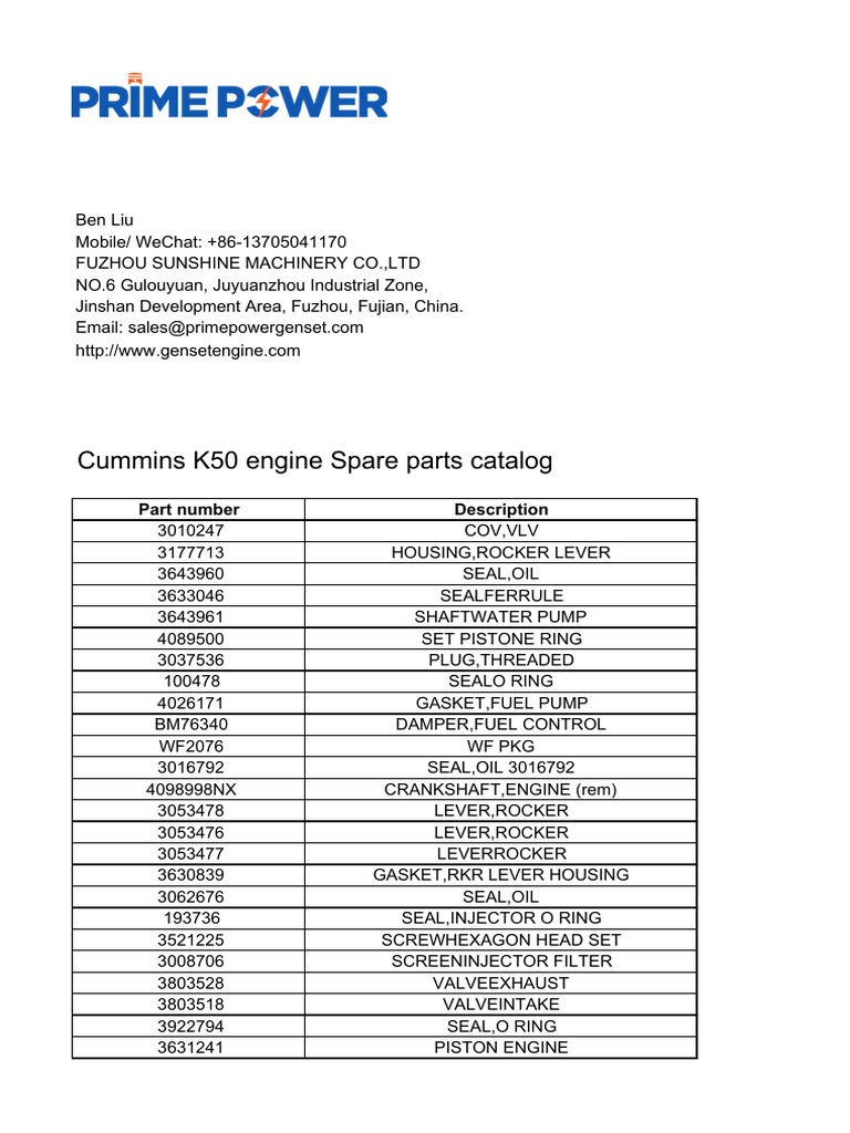Cummins K50 Engine Parts Catalog | PDF | Pump | Valve