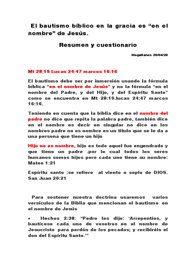 El Bautismo Bíblico en La Gracia Es en El Nombre de Jesus Ipuc y Clase ...