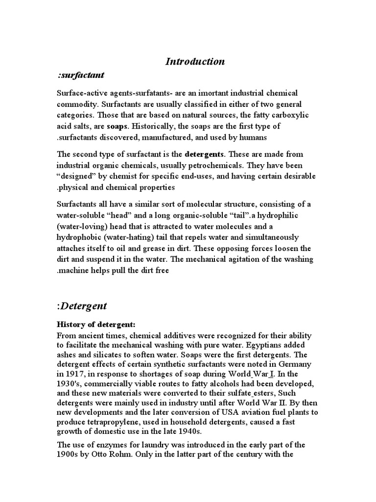 Surfactant History of Detergent Download Free PDF Detergent