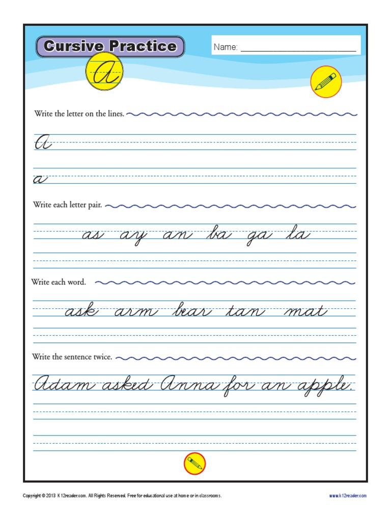 Cursive Practice Page A | PDF