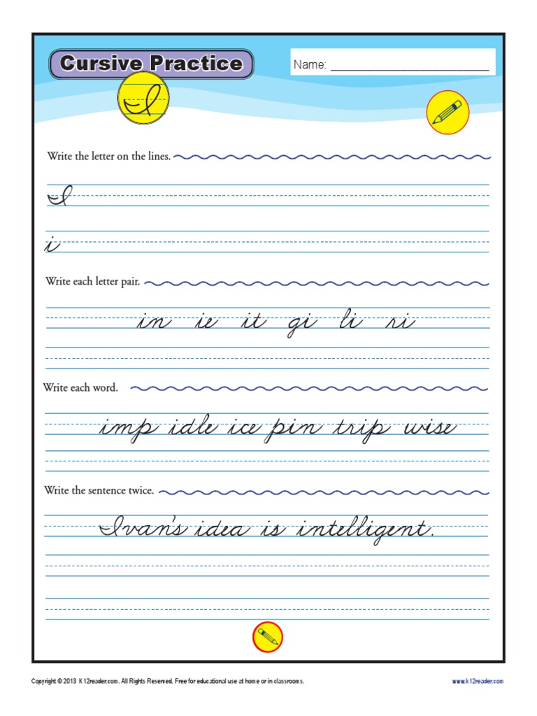 Cursive Practice Page I | PDF