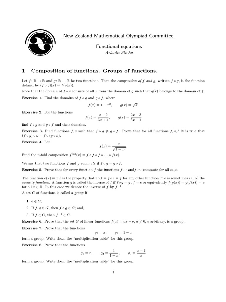 Functional Equations in Olympiads | PDF | Function (Mathematics) | Real ...