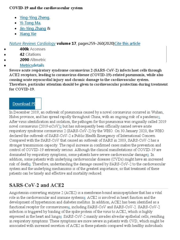 COVID-19's Impact on Cardiovascular Health | PDF | Cardiovascular ...