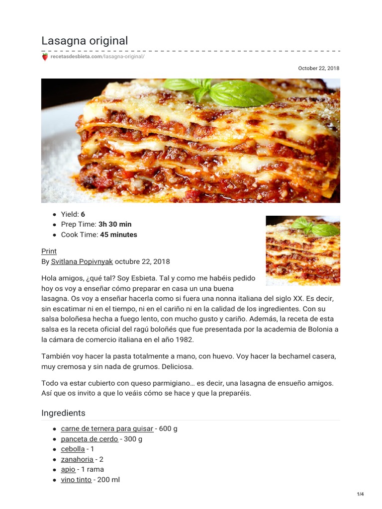 Lasagna Original | PDF | Lasaña | Ingredientes de comida