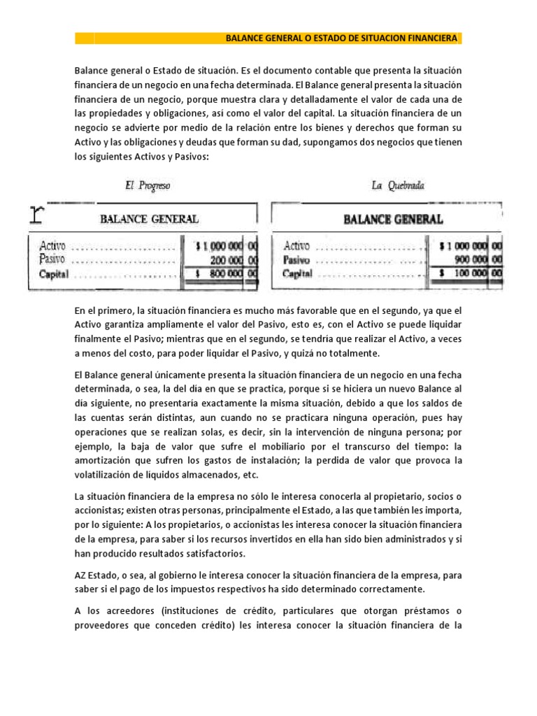 Balance General o Estado de Situacion Financiera | PDF | Hoja de ...