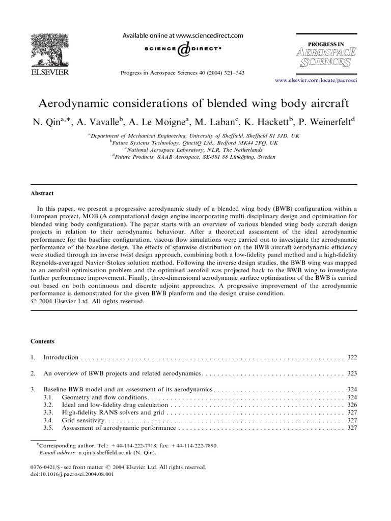Aerodynamic Considerations of Blended Wing Body Aircraft | PDF | Drag ...