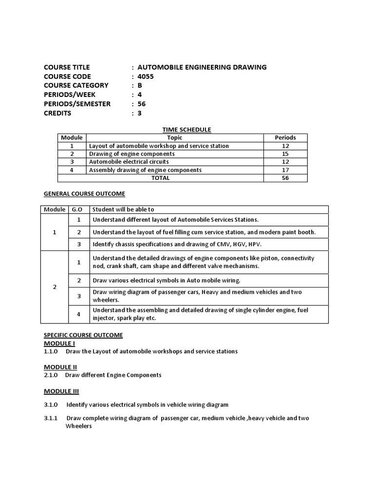 Automobile Engineering Drawing: A Course Outline Focusing on Engine ...