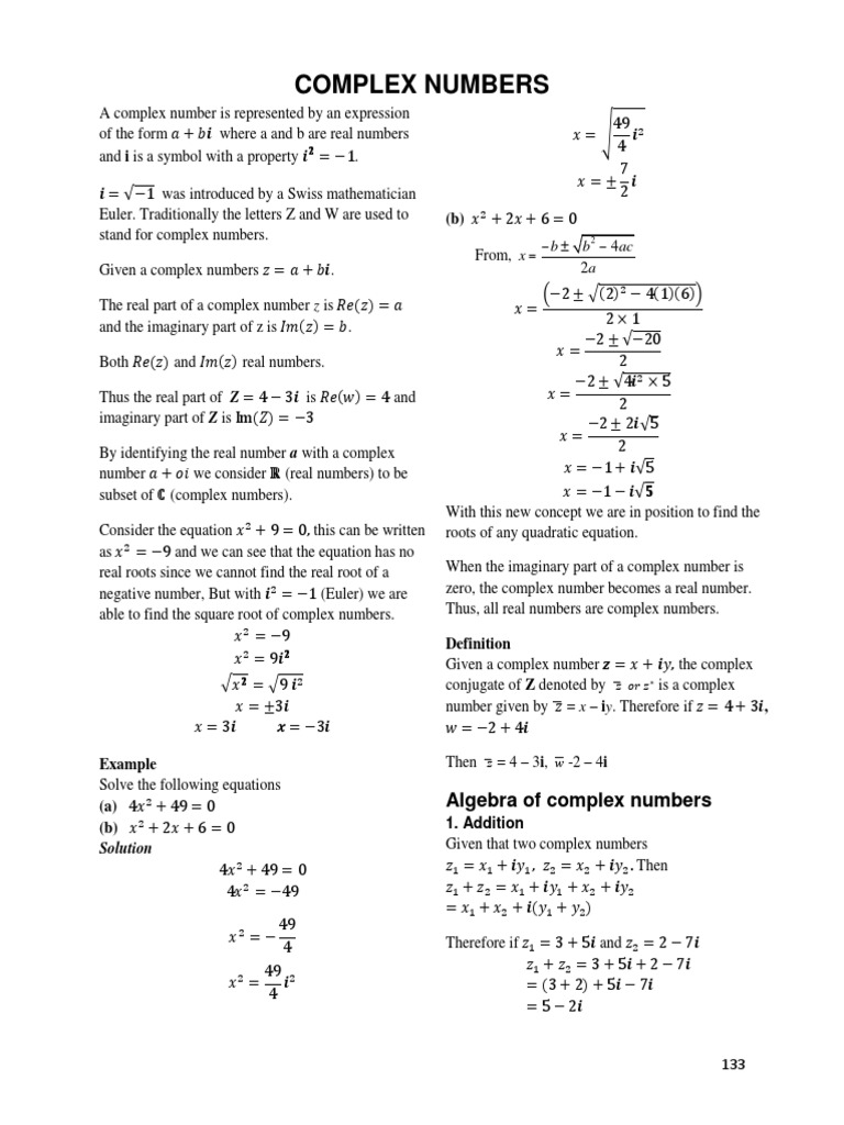 Chapt 6 Complex Numbers Pdf Complex Number Numbers