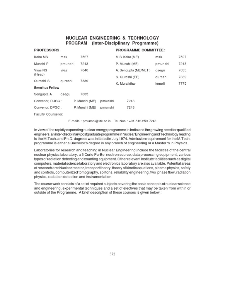 Nuclear Engineering M.Tech & Ph.D. Program | PDF