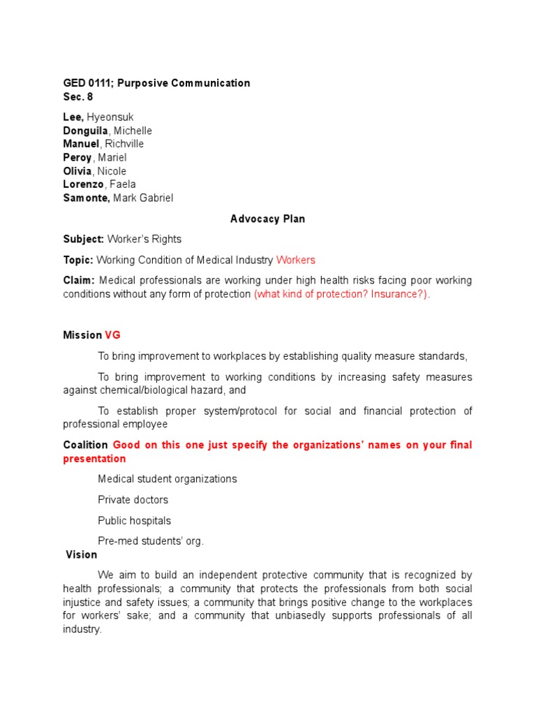 Advocacy Plan for Medical Workers' Rights | PDF | Health Professional ...