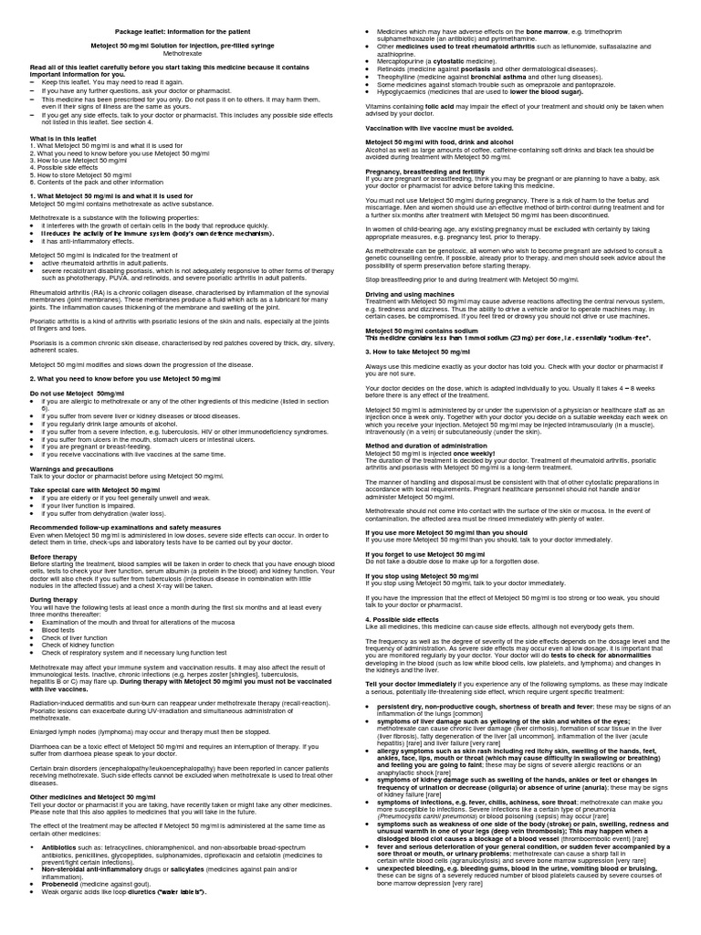 Metoject Injection Guide | PDF | Psoriasis | Dose (Biochemistry)