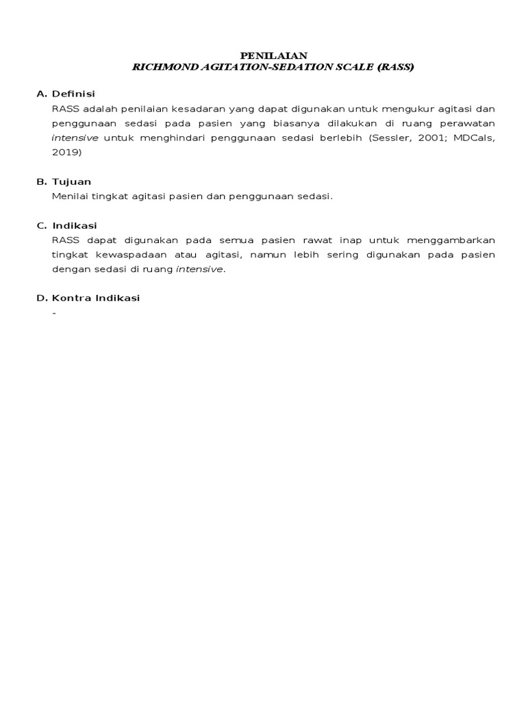 Penilaian Skala RASS untuk Sedasi | PDF
