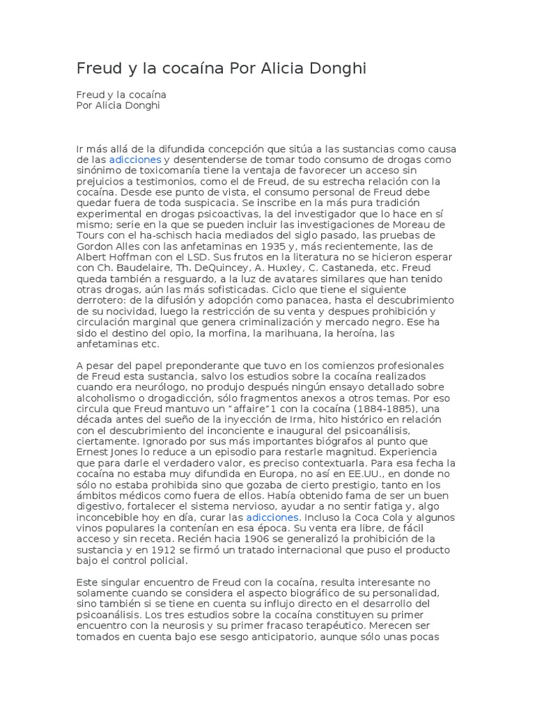 Freud y La Cocaína Por Alicia Donghi PDF Cocaína Sigmund Freud