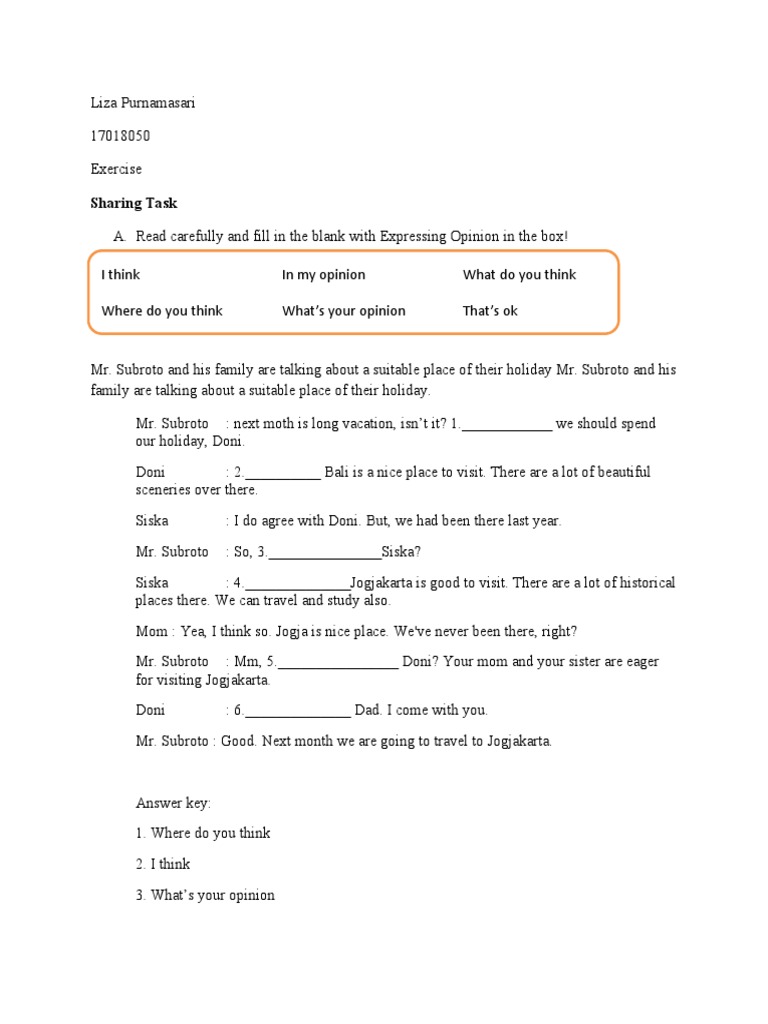 Exercises on Asking and Giving Opinions | PDF | Language Arts & Discipline
