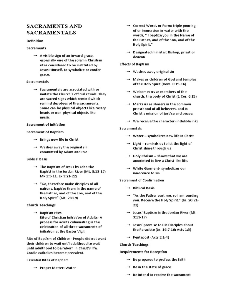Understanding Sacraments and Sacramentals | PDF | Eucharist | Baptism