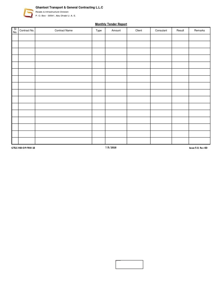 Monthly Tender Report Overview | PDF | Finance & Money Management