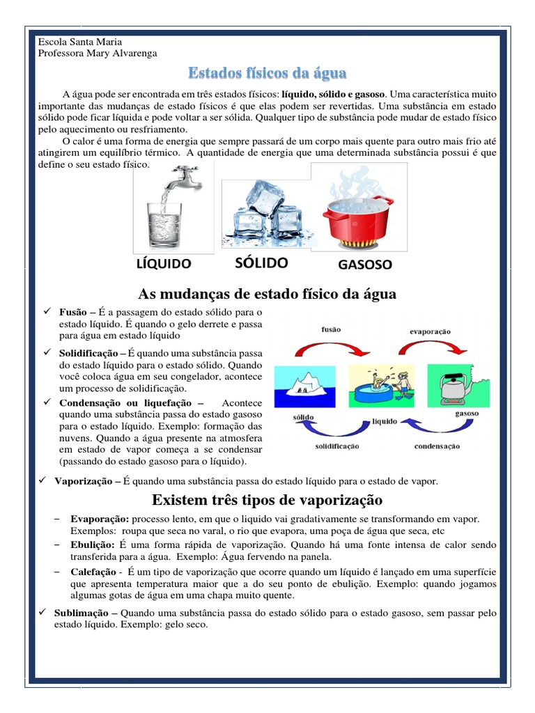 Estados Físicos Da Água | PDF | Água | Calor, image size:768x1024