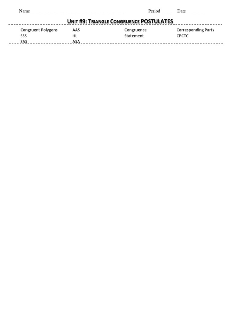 Packet Triangle Congruence Postulates Performance Task PDF PDF