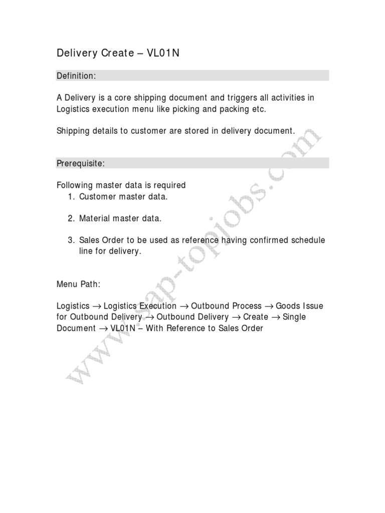 Delivery Create Vl01n Pdf