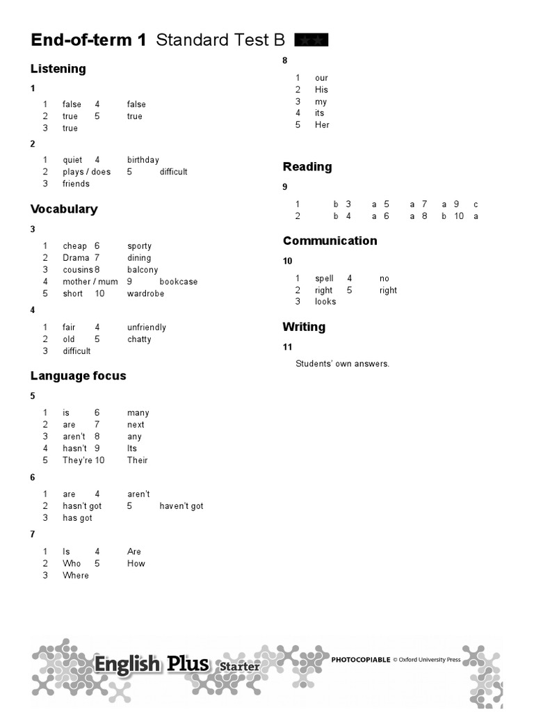 End-Of-Term 1 Standard Test B: Listening | PDF