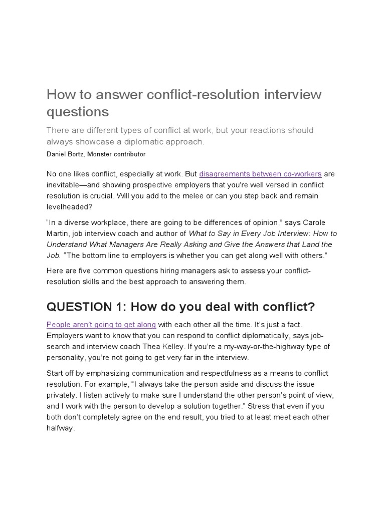 How To Answer Conflict Questions PDF Job Interview Conflict Resolution