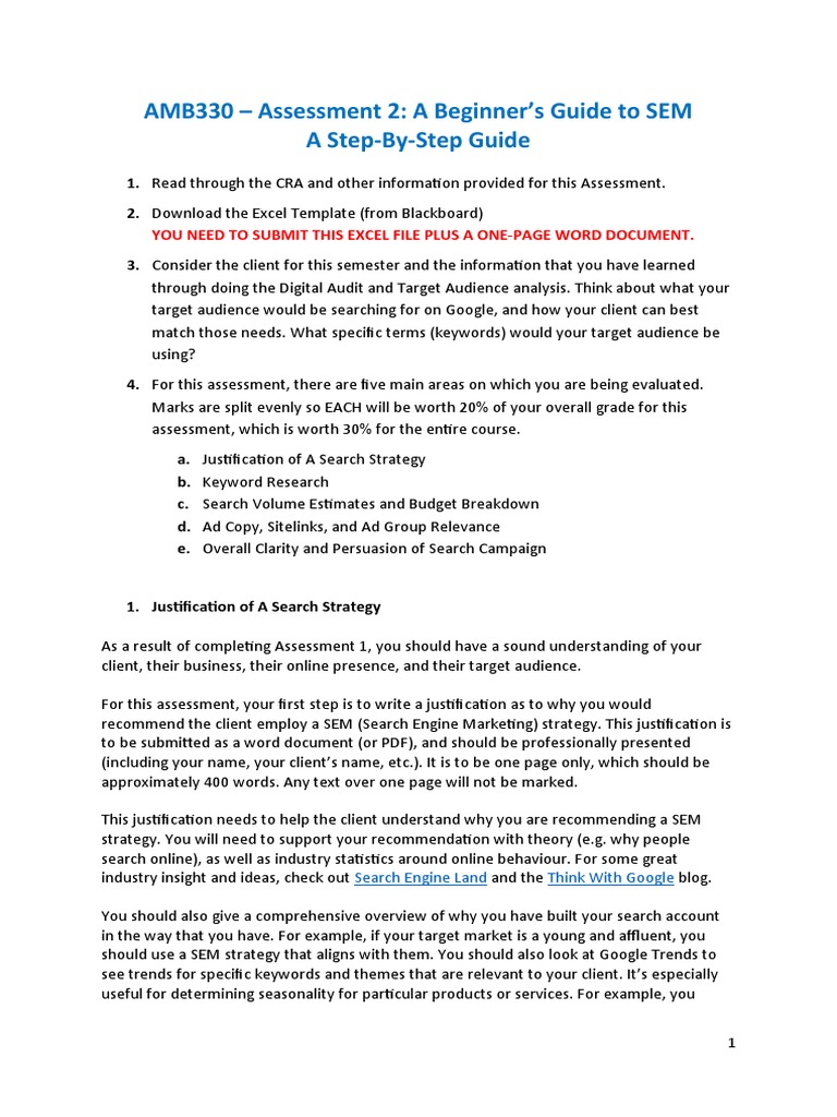 Beginner's SEM Guide for Assessment 2 | PDF | Search Engine ...