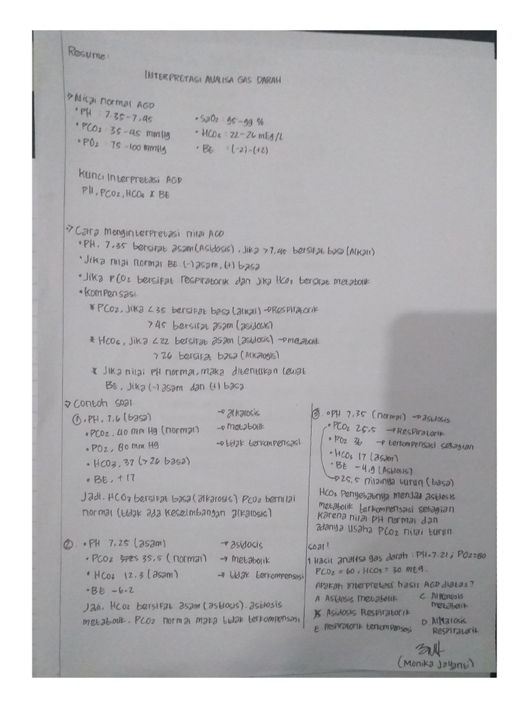 Resume Interpretasi Analisa Gas Darah
