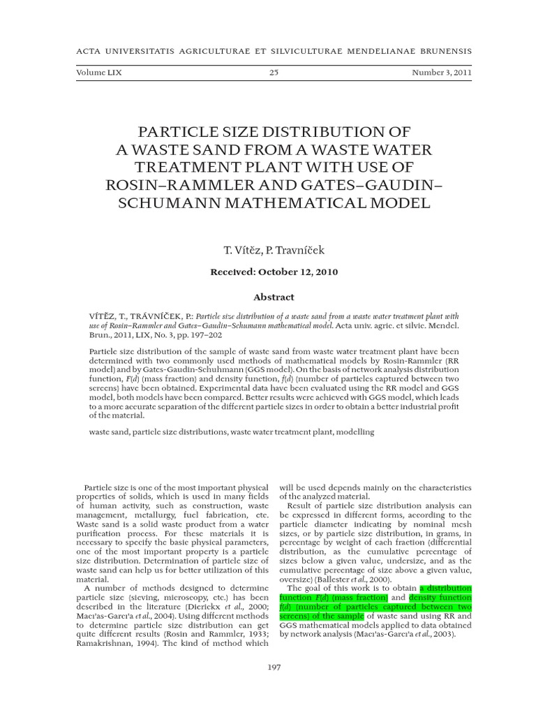 Vitez 2010 Particle Size Distribution of A Waste Sand From A Waste
