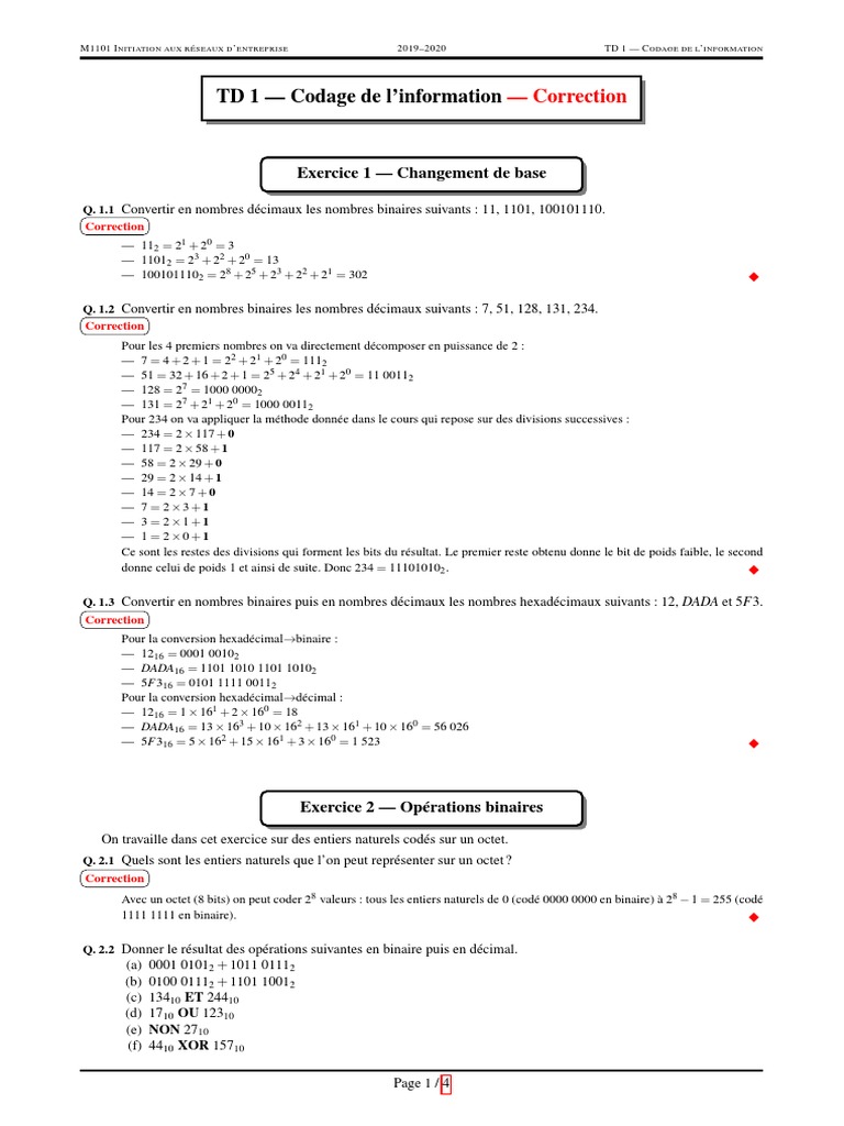 M1101 Td 01 Correction Codage Pdf Cryptanalyse Cryptage